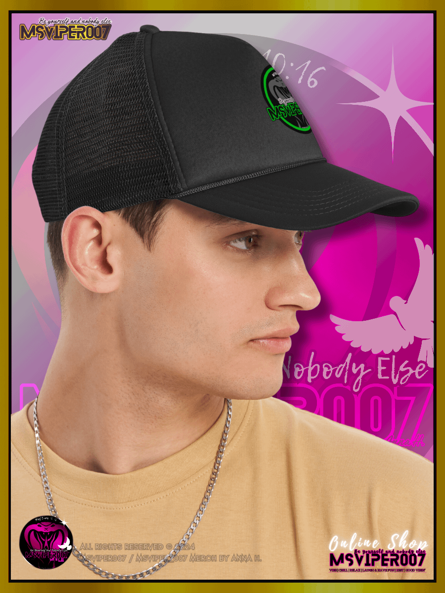 Trucker Hat - "MsViper_007™ Brand Classic [green/blk emblem] Support&Sport" Foam Trucker Hat by Anna H. product image (6)