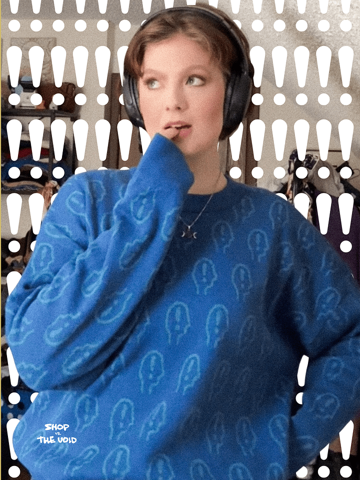 EXCLAIMING MENTALLY (repeating design, duotone teal) relaxed knitwear crewneck product image (1)