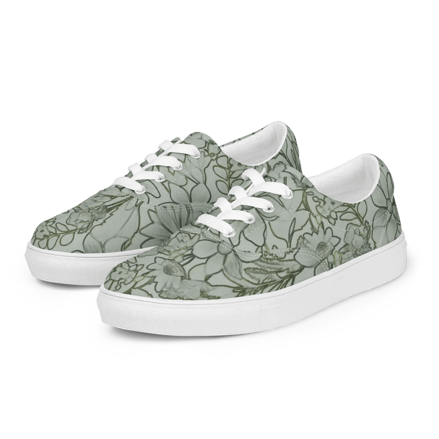 Line art Light Green and Darkgreen Floral/Women's Lace-Up Canvas Shoes by Allcolor product image (2)