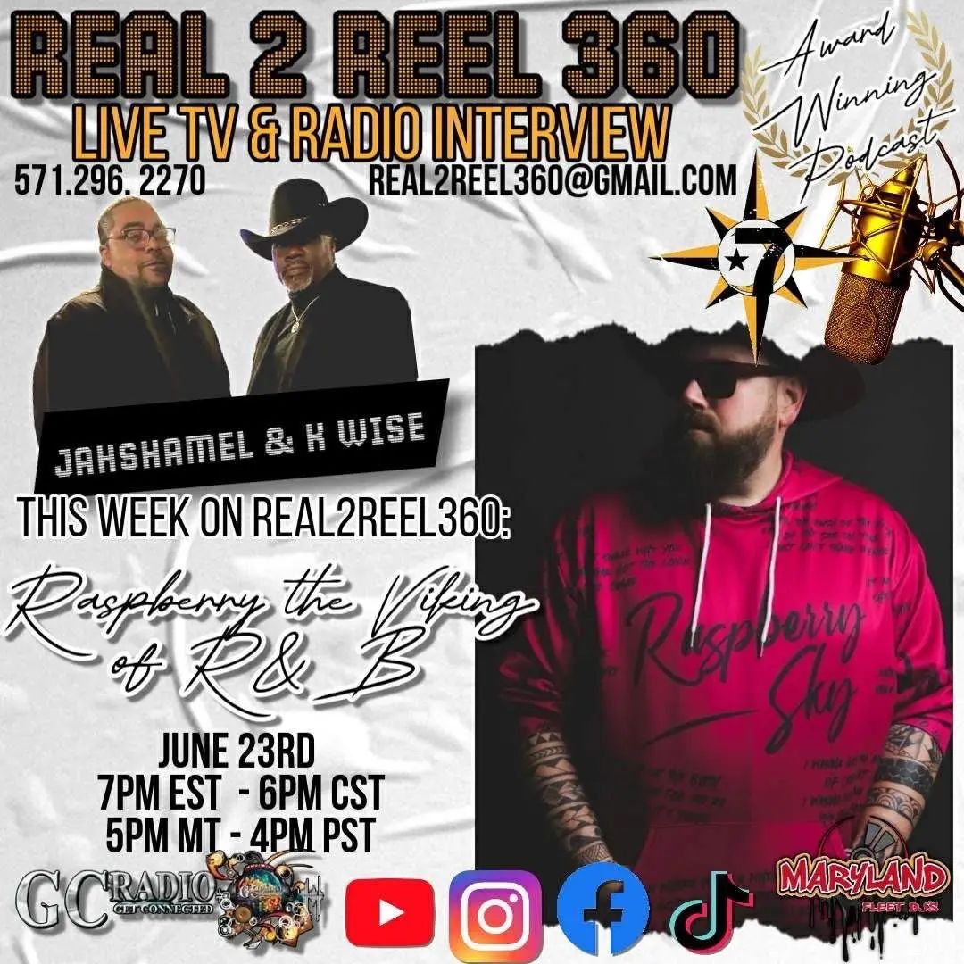 🎙️✨ BIG ANNOUNCEMENT ✨🎙️ Your favorite voice, your favorite vibe — Raspberry Sky — is pullin’ up to the Real 2 Reel 360 Show for an exclusive interview you do not wanna miss. 🗓️ Monday, June 23rd ⏰ 7PM EST 📍Streaming LIVE — get ready to lock in! We talkin’ music, the journey, the mindset, and what’s next for the soul-stirrin’ sound that’s takin’ over timelines and hearts. 💿🔥 Set your reminders, tell ya group chat, and don’t be late—’cause when Sky speaks, the real ones listen. #RaspberrySky #ReelToReal360 #LiveInterview #RealTalkOnly #RNBVibes #RisingStar #TapIn #MusicThatMovesYou #ArtistToWatch #SkySeason #TheTakeover #REAL2REEL