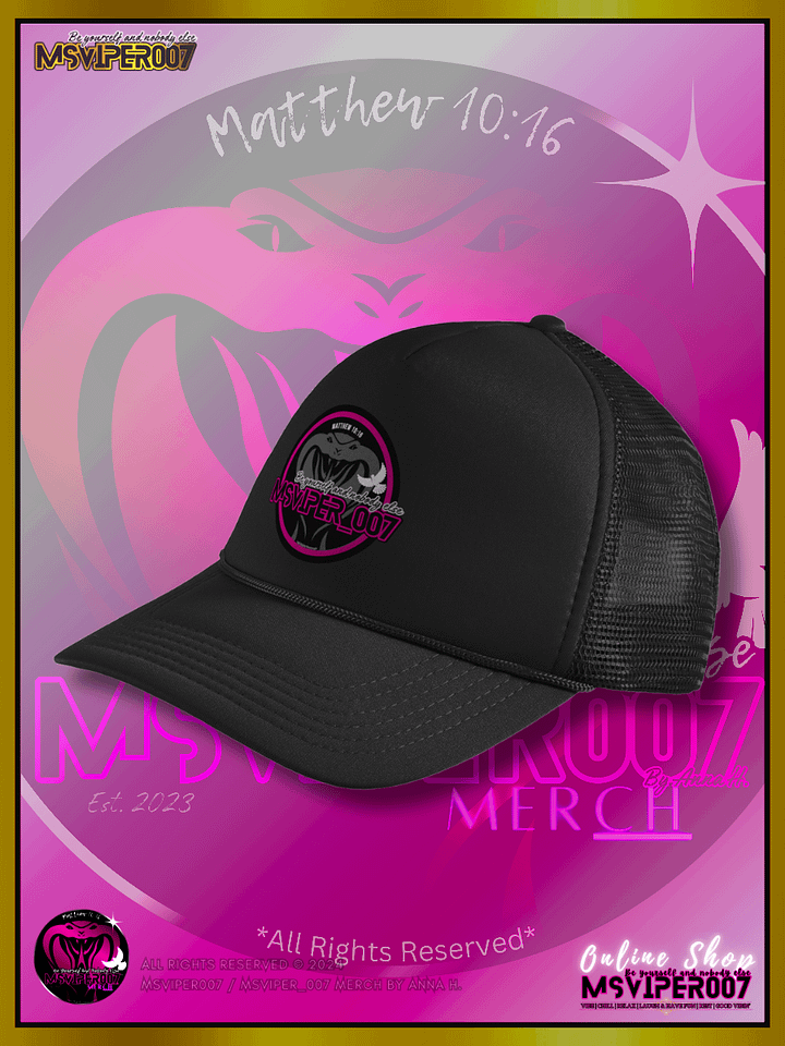 Trucker Hat - "MsViper_007™ Brand Classic [pink/blk emblem] Support&Sport" Foam Trucker Hat by Anna H. product image (2)