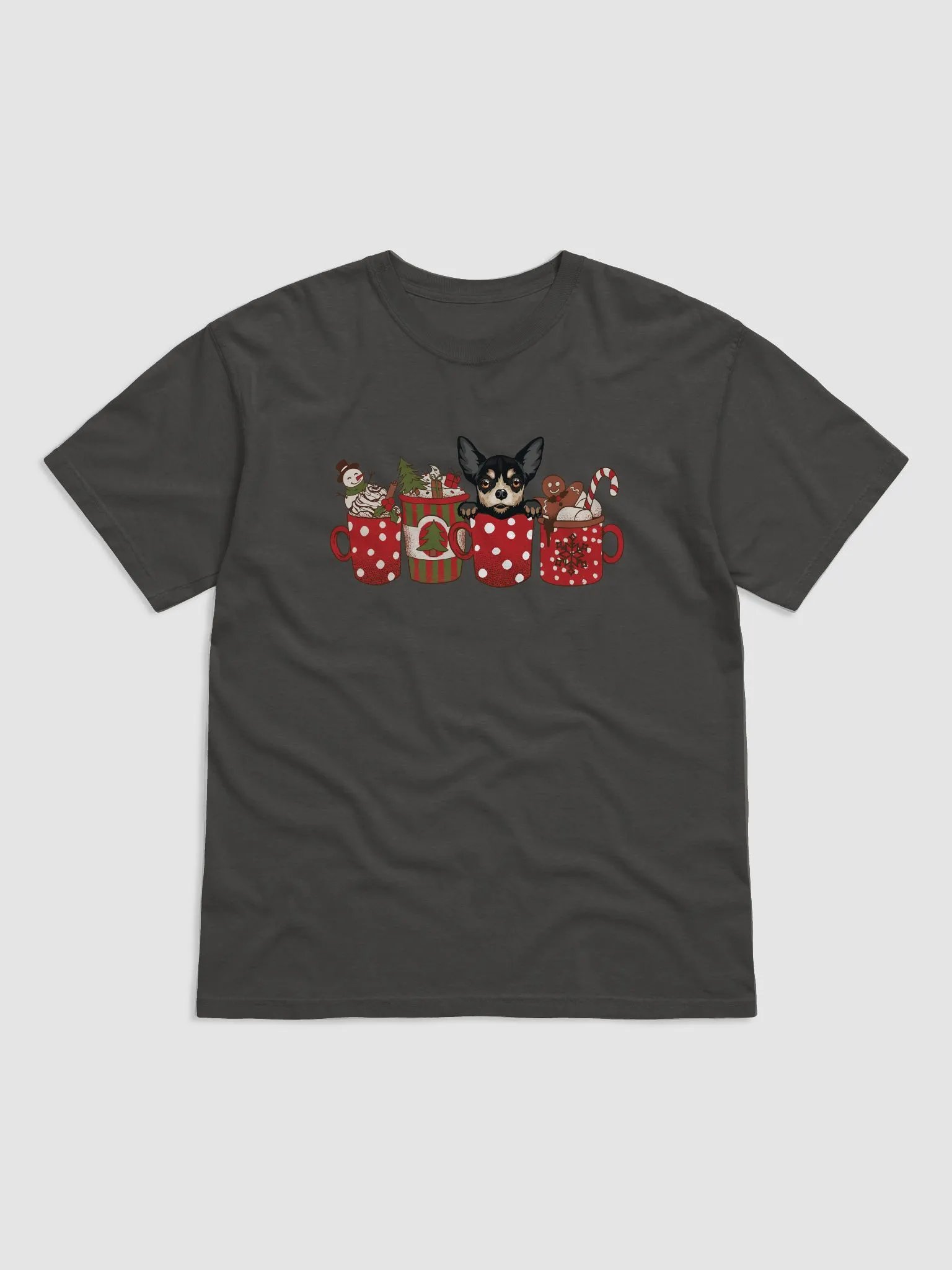 Cute Chihuahua(Tricolor 2) in a Christmas Cup T-Shirt | Funny Christmas Pup in a Cup product image (24)