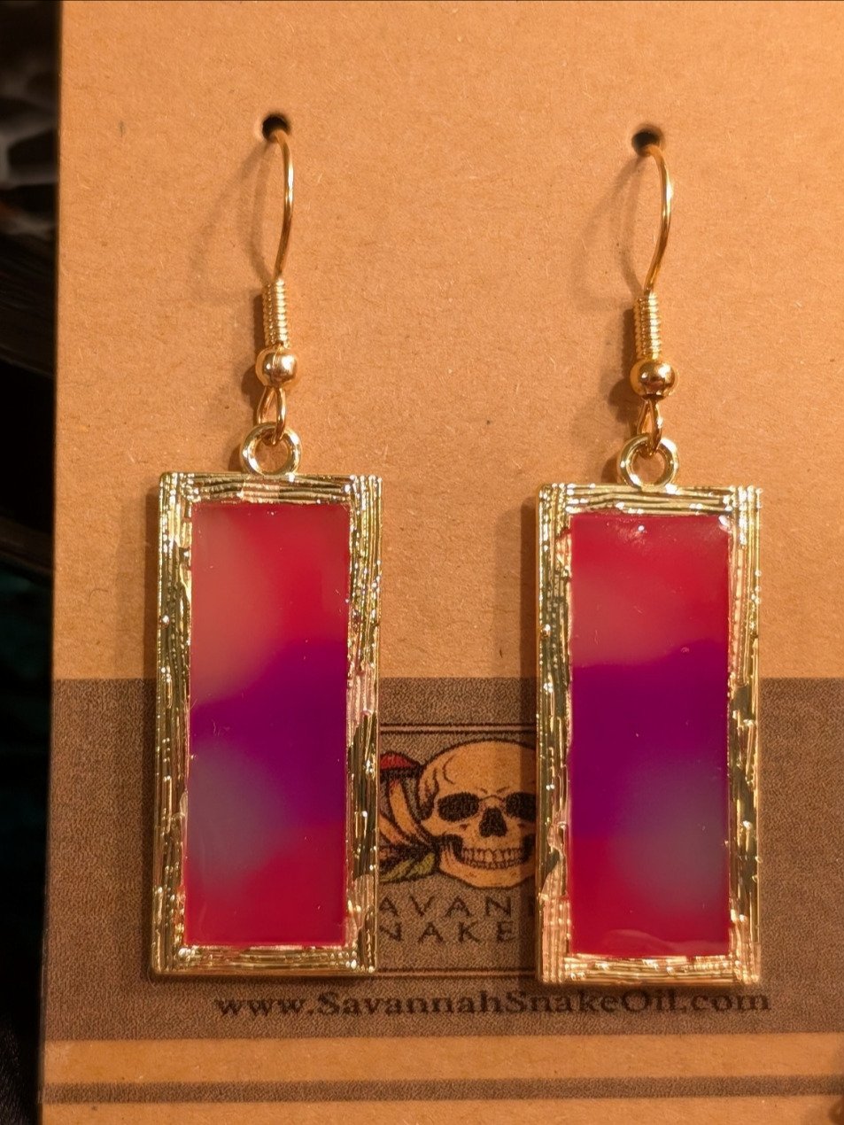 Roselight Relics: Rectangle Resin Drop Earrings (Pink) product image (1)