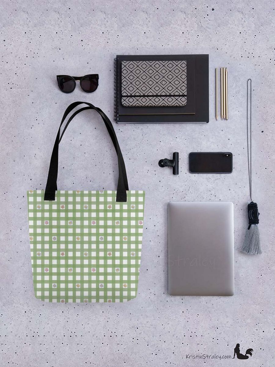 Gingham Blossoms - Small Flowers in Green Gingham Tote Bag product image (4)