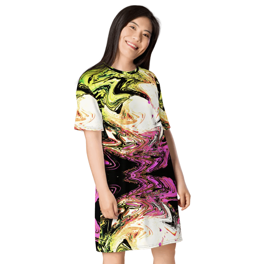 Abstract Neon Daisy Swirl Ladies T Shirt Dress product image (6)