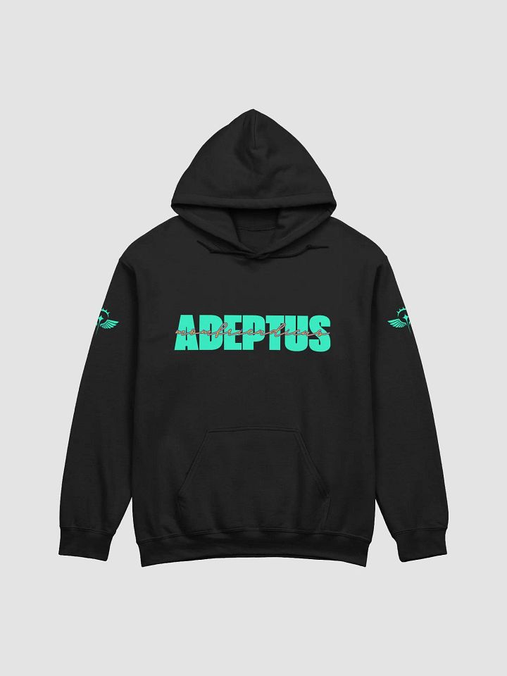 Adeptus Momfriendicus Text Hoodie (Teal Logo) product image (1)