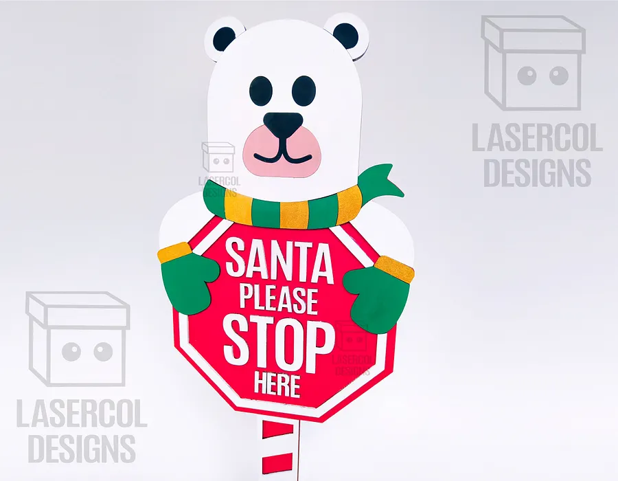 Santa Please Stop Here Sign (Bear) - Laser Cut Files product image (3)