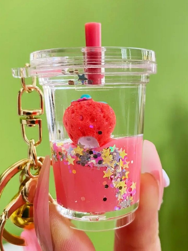 Strawberry Milk Tea Keychain / Bag Clip product image (1)