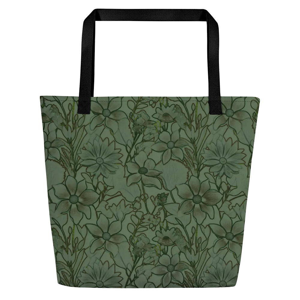 Line art Green and Dark green Floral/All-Over Print Large Tote Bag w/ Pocket by Sublicolor product image (4)