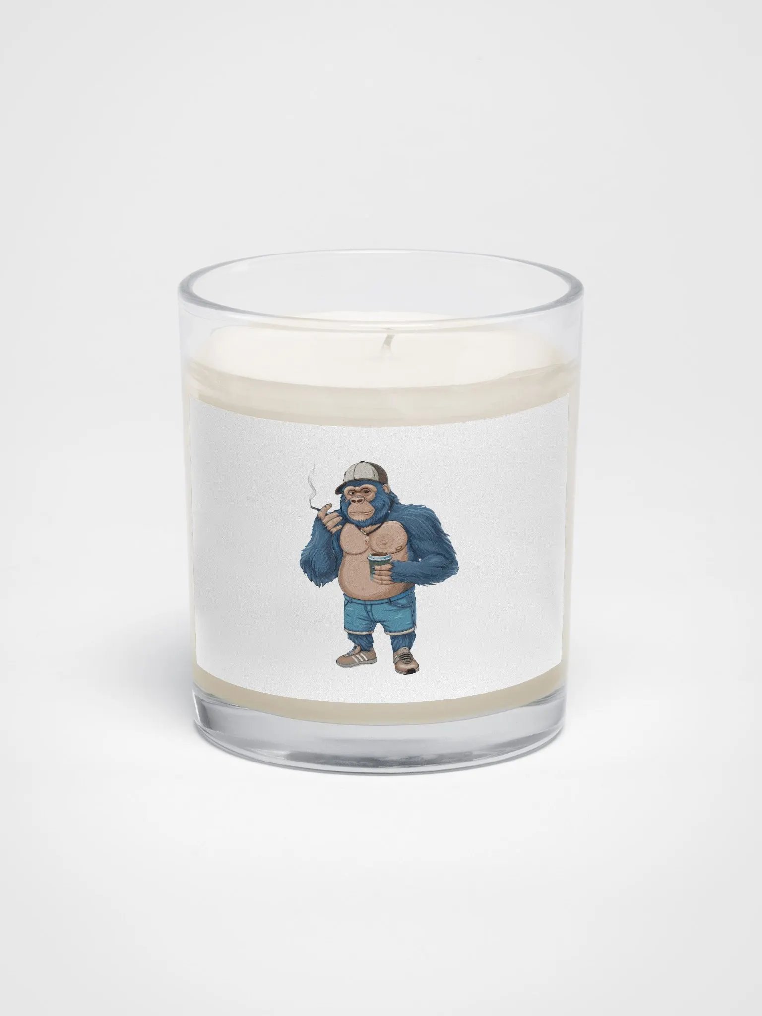 Blue Gorilla Soy Wax Candle In A Clear Glass Jar product image (1)