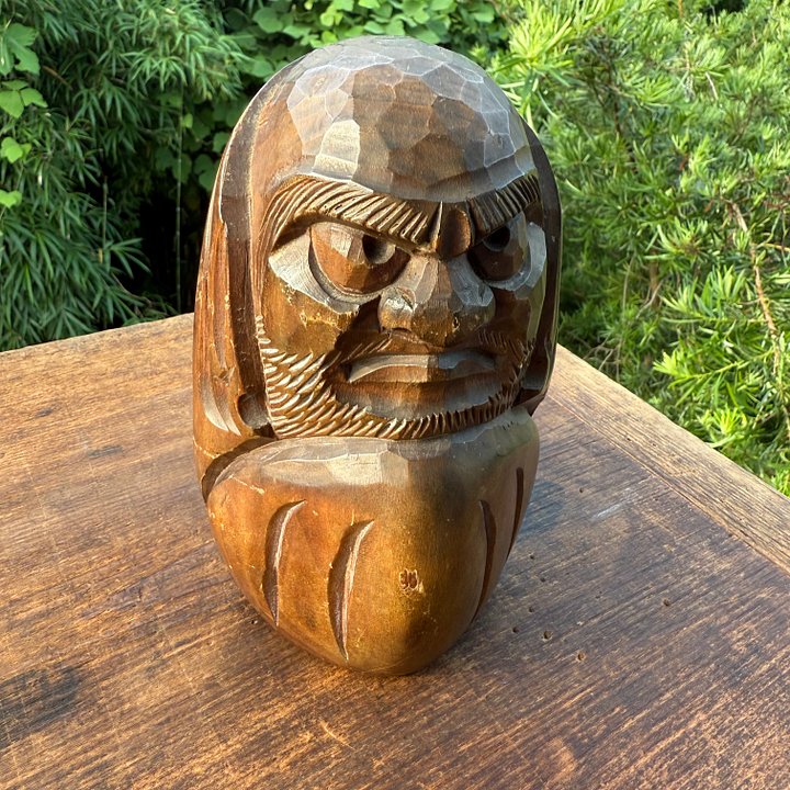 🎎 Large Hand-Carved Daruma Figure – Solid Wood Folk Craft, c. 1970s–1980s – Japan Antique Roadshow product image (1)