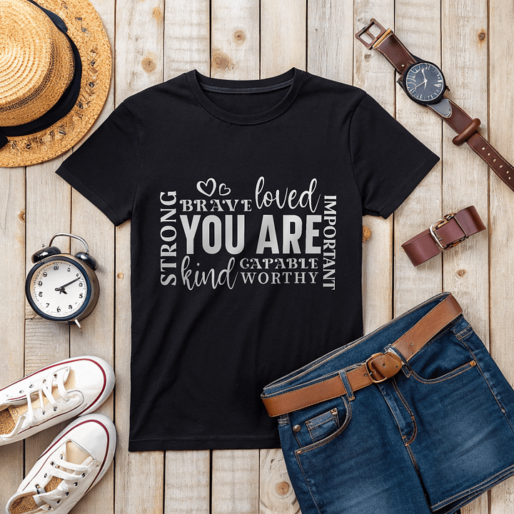 You Are Loved Strong Kind Brave - Women's Black T-Shirt product image (2)