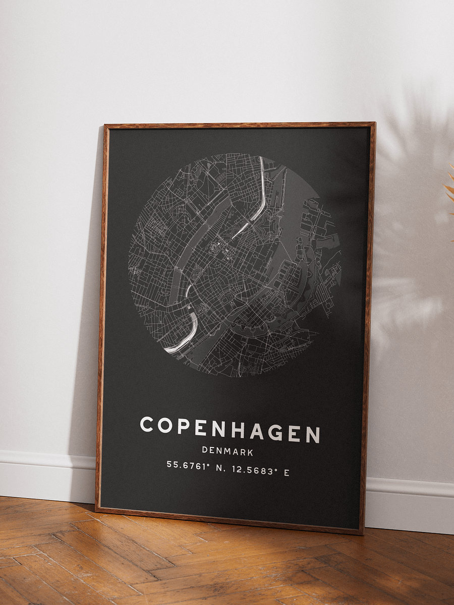 Copenhagen Street Map Poster – Black Minimalist Circular City Art product image (3)