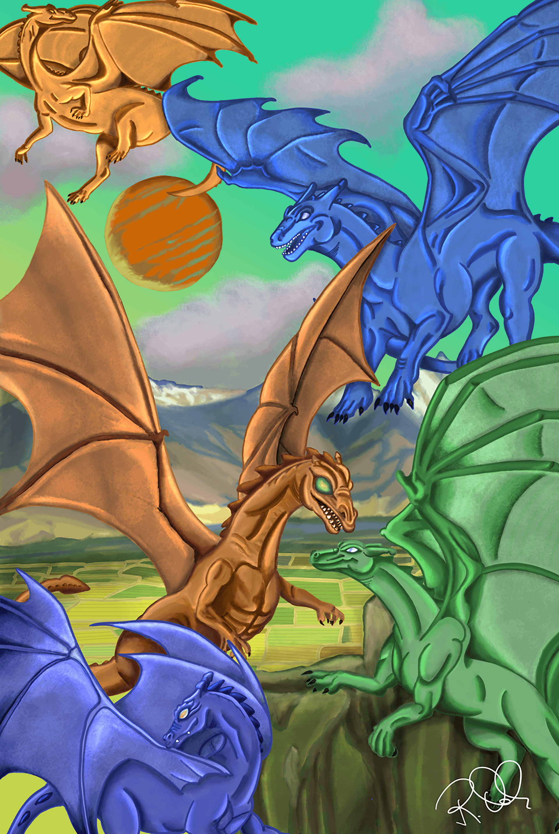 Dragons in Flight (Original on Canvas) product image (1)