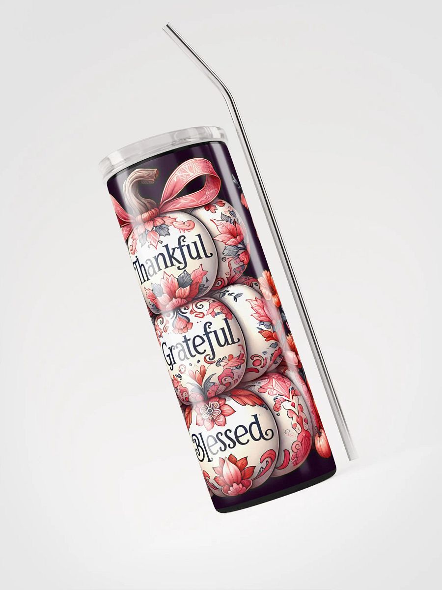 Thankful Grateful Blessed Pink & White Sublimation Design Stainless Steel Tumbler. product image (6)