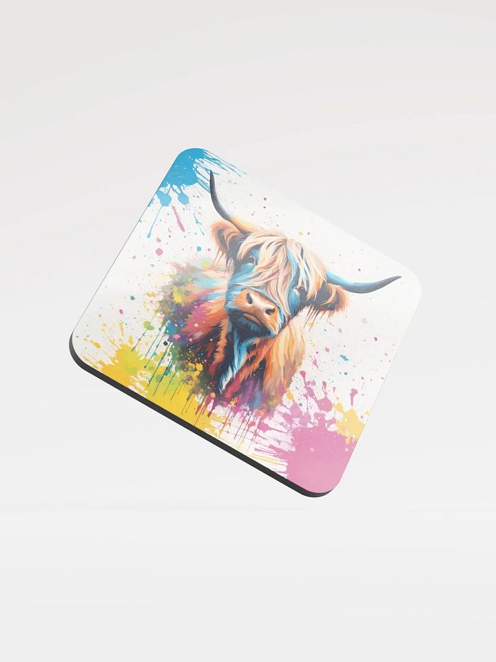 Vibrant Highland Cow Glossed Cork Coaster product image (1)