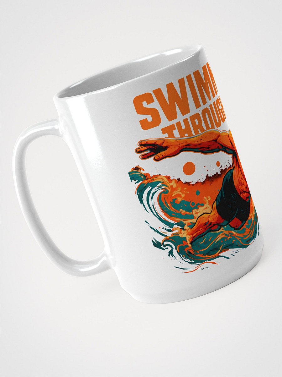 Orange-Hued Cosmic Journey: 'Swimming Through U-Verse glossy Mug product image (3)