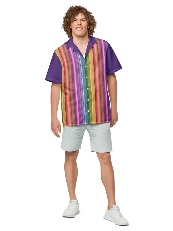 Cool Gouache Striped Unisex Hawaiian Button Shirt product image (2)