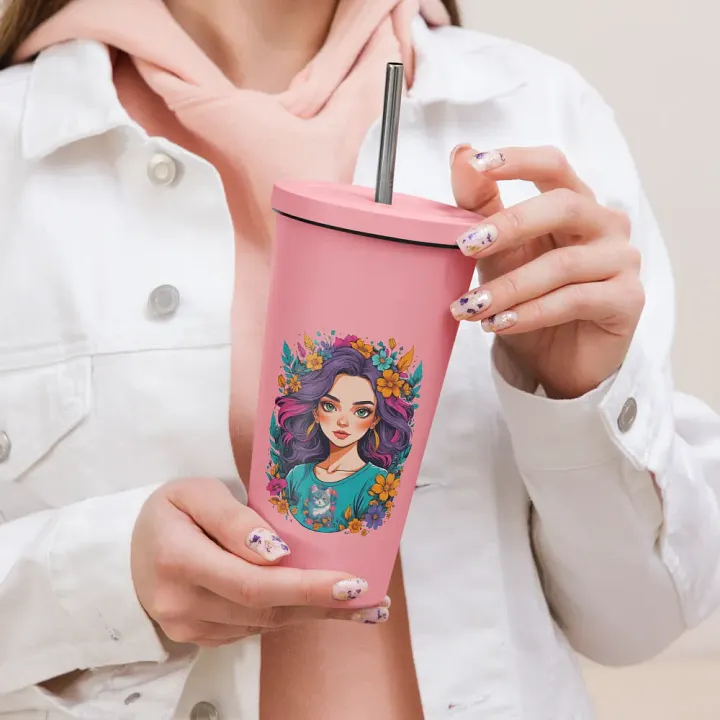 Bloomcore Flower Girl 20 oz Tumbler Cup - Pink - Insulated Tumbler with a Straw - v2 product image (2)
