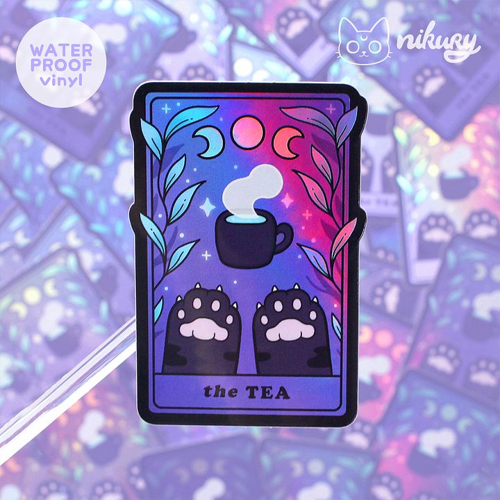 Holographic The Tea Cat Tarot Sticker product image (2)