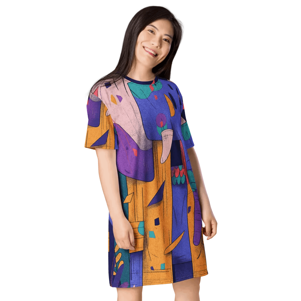 Geometric Elephant Dreams All-Over T-Shirt Dress product image (4)