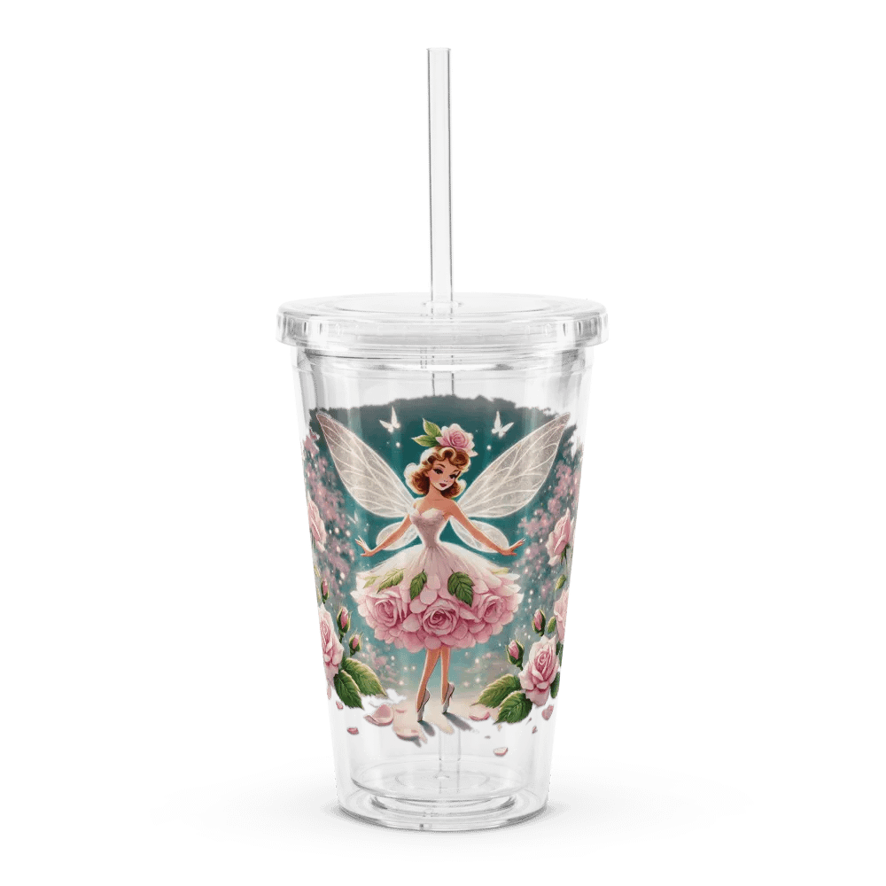 Pink Rose Fairy Plastic Tumbler with Straw product image (1)