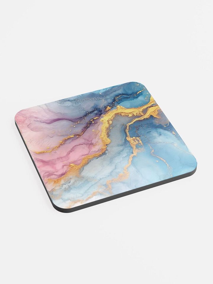 Blue Pink and Gold Alcohol Ink Glossy Cork Coaster by Treasure Pie product image (1)