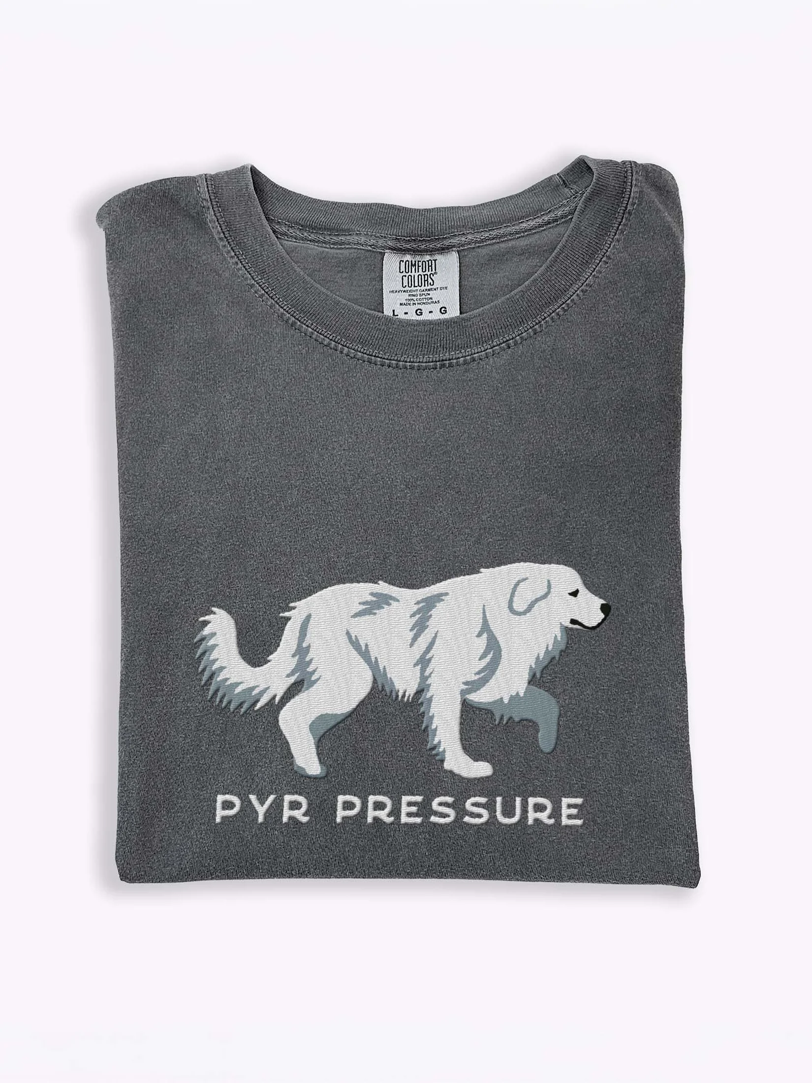 Pyr Pressure T-Shirt(Embroidered) of a Great Pyrenees(White) product image (1)