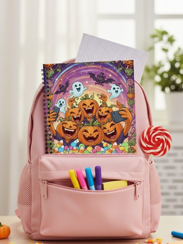 Spooky Selfie Squad Halloween Digital Notebook Cover | Printable Planner & Journal Cover | Fun Pumpkin Ghost Bat Design | Instant Download product image (11)