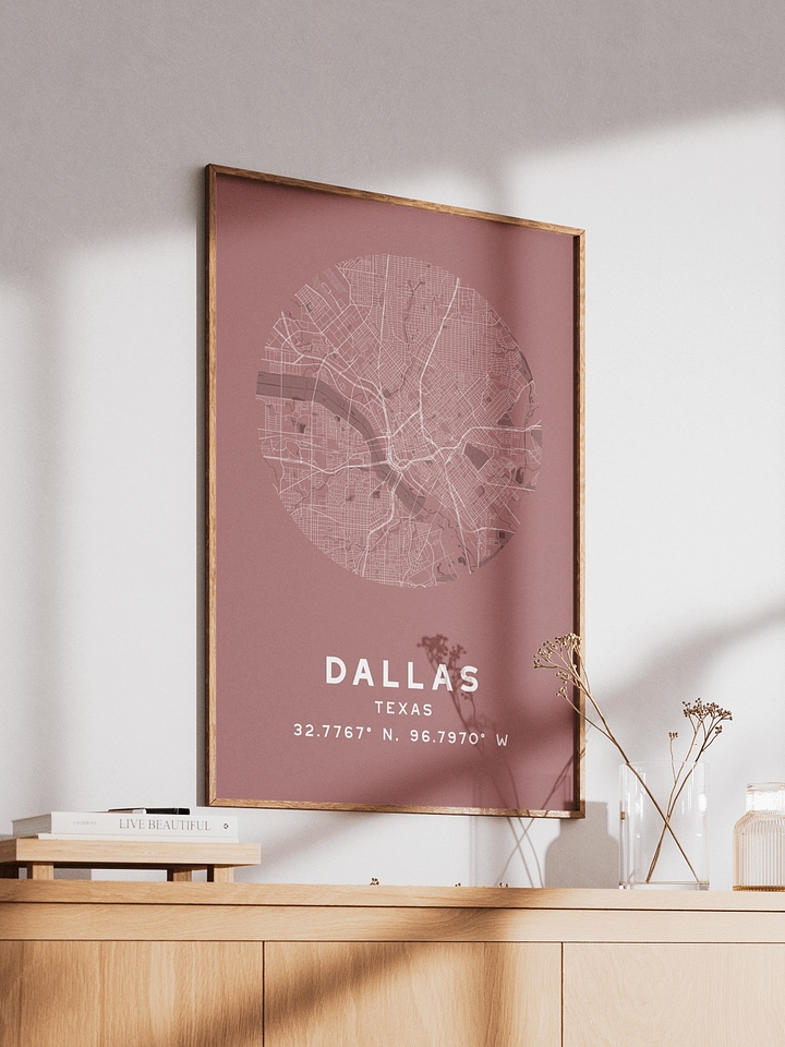 Dallas Street Map Poster – Red Minimalist Circular City Art product image (2)