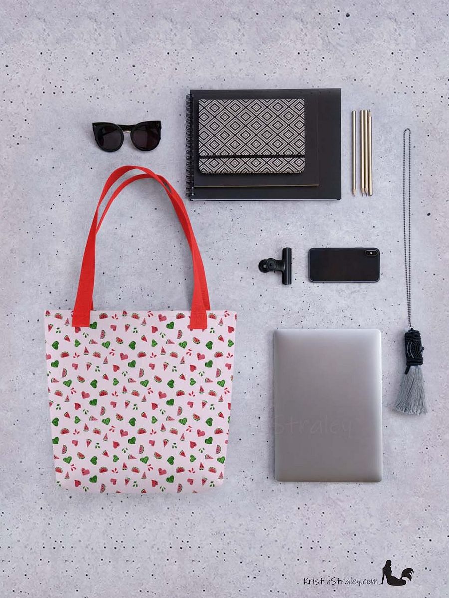 Tossed Watermelons and Hearts on Pink Reusable Tote Bag product image (4)
