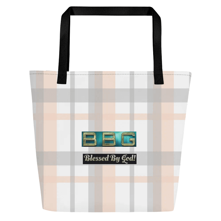 Pink Plaid Tote Bag with Pocket-Green BBG (No Logo) product image (1)
