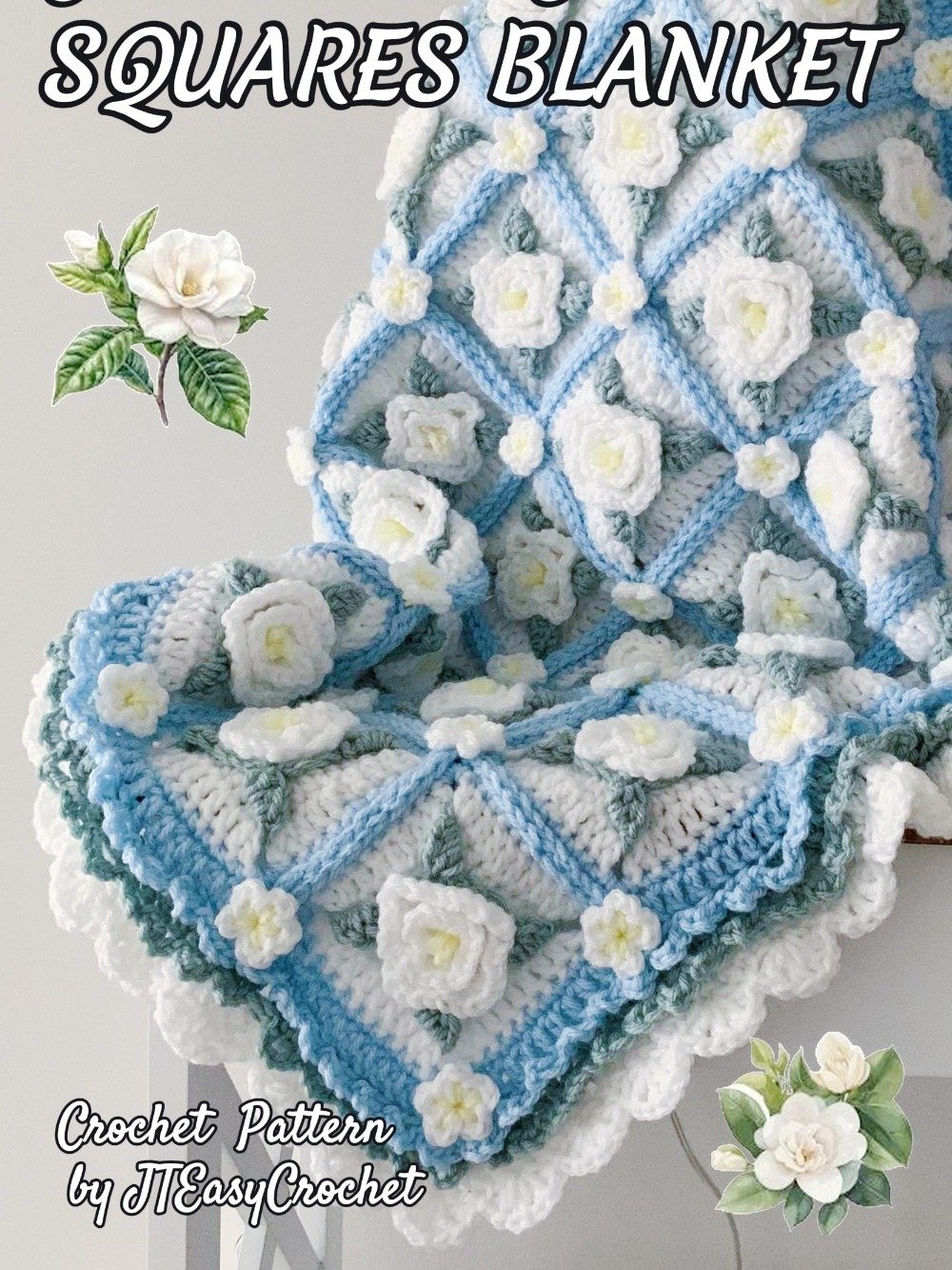 Frozen Garden Baby Blanket Throw Crochet Pattern, Gardenia 3D Granny Square Blanket, PDF Instant Download product image (5)