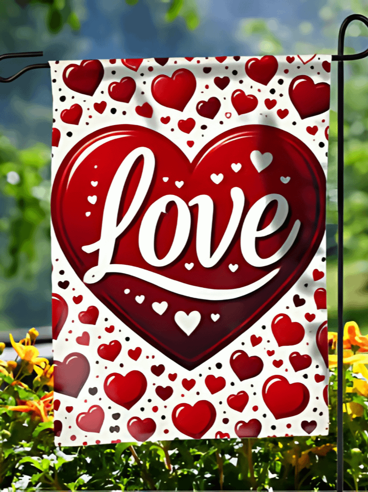 Romantic Love Hearts Garden Flag for Valentine’s Day – Heart-Themed Sublimation PNG – 300 DPI High-Quality File for Outdoor Decor product image (1)