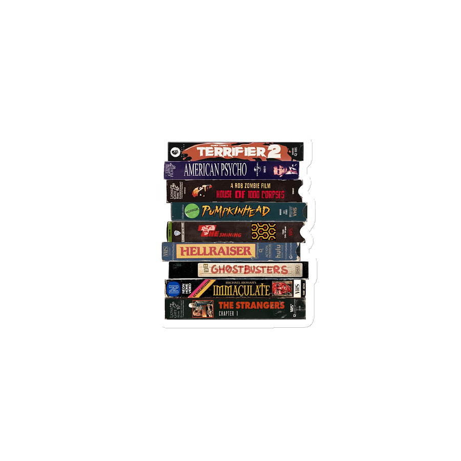 “Rewind or Die” – Horror VHS Stack Fridge Magnet product image (1)