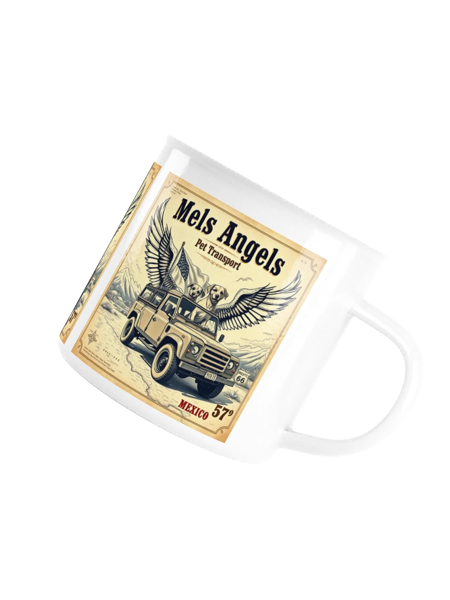 Mels Angels Pet Transport Enamel Mug | Vintage Mexico Travel Cup | Dog Lover Gift, Adventure Coffee Mug, Enamel Camp Mug product image (7)