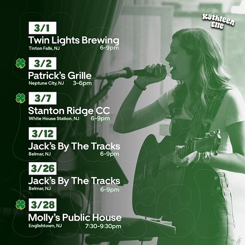 ☘️March Gigs☘️

A fun filled month with 3 new venues!! Come get your Irish on with me 🍻