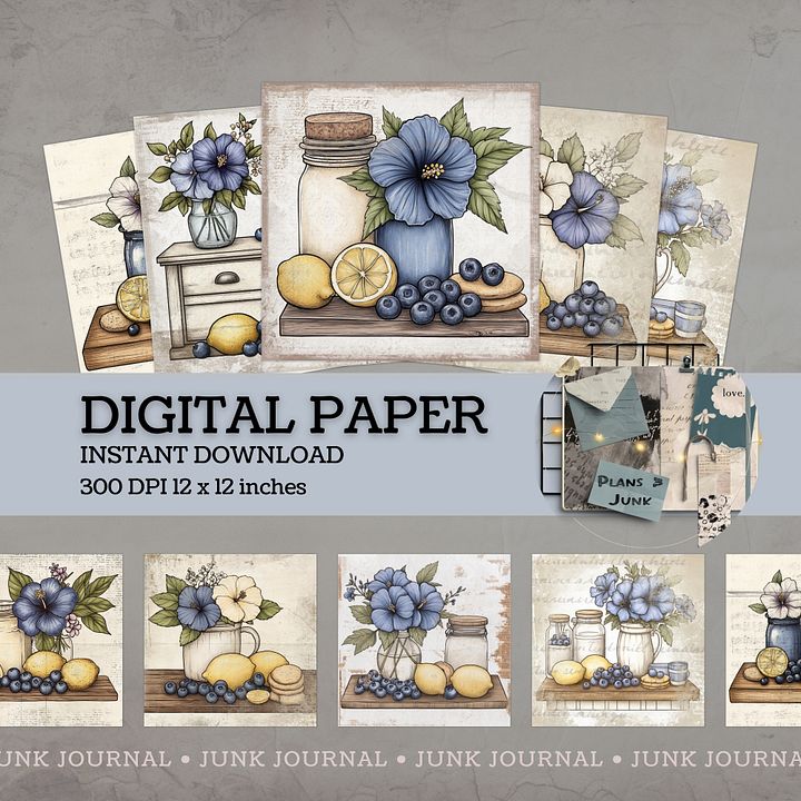 Blueberry Lemon Hibiscus - Digital Papers V9- Commercial Use product image (1)