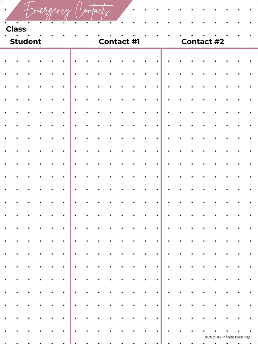 Emergency Contacts | Digital & Printable Bullet Journal Layout for Educators product image (7)