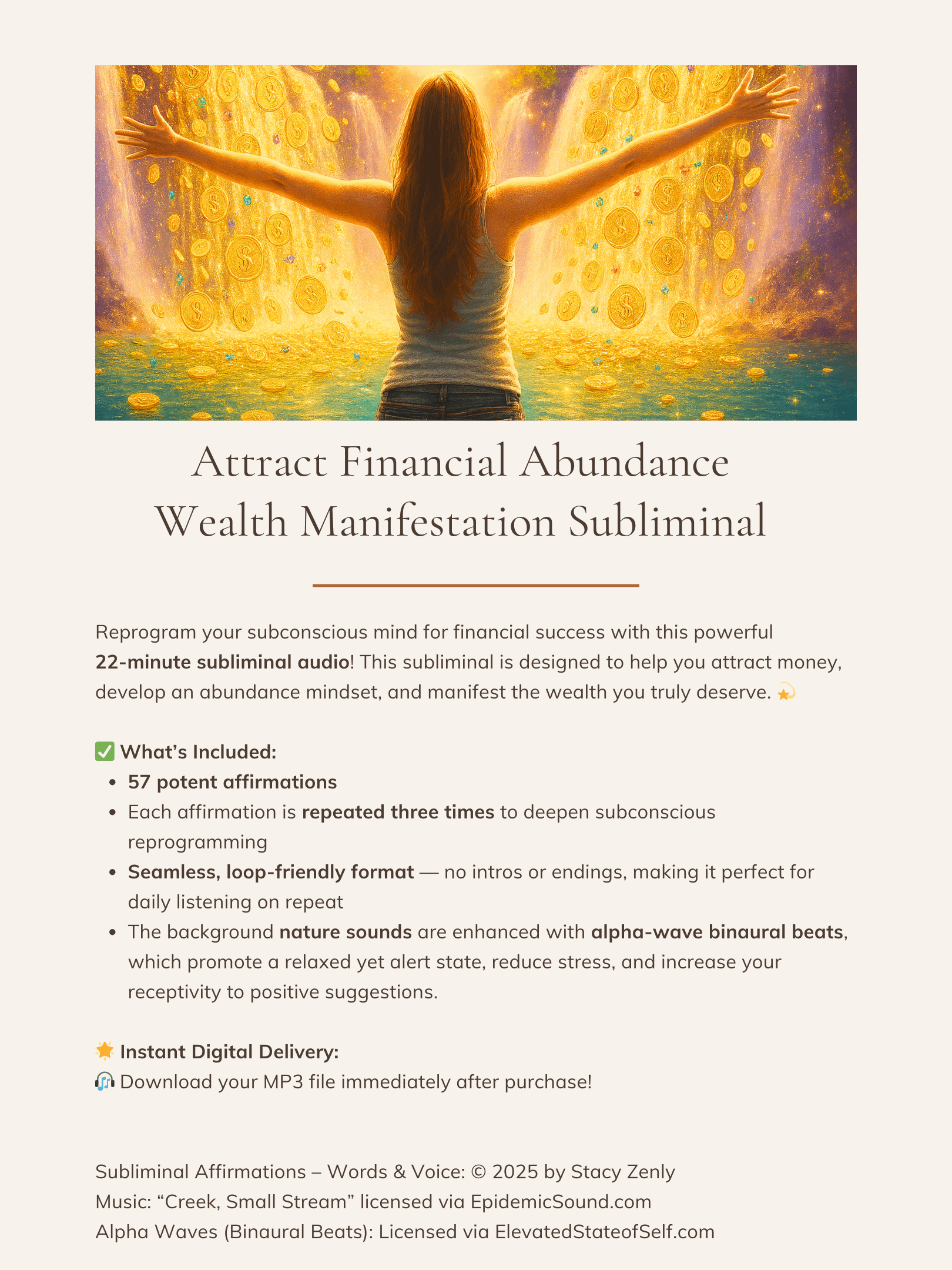 Attract Financial Abundance Wealth Manifestation Subliminal | MP3 Audio Download product image (2)