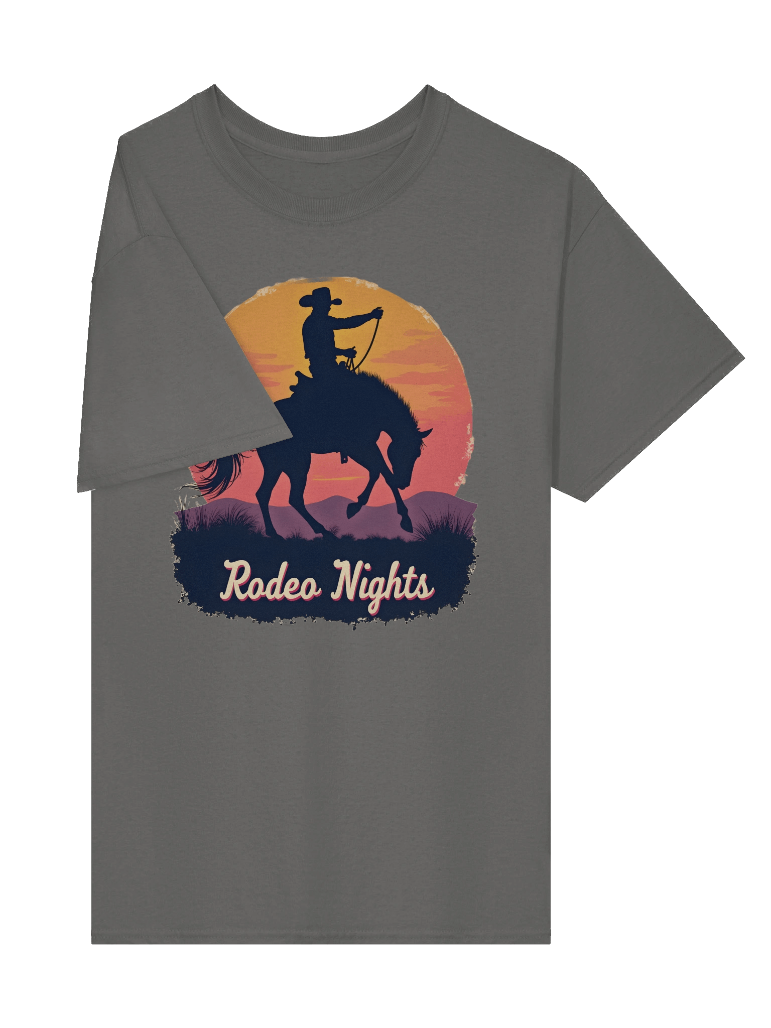 Rodeo Nights Vintage Western T-Shirt - Cowboy Horse Silhouette Sunset Tee for Country Lovers & Rodeo Fans product image (7)