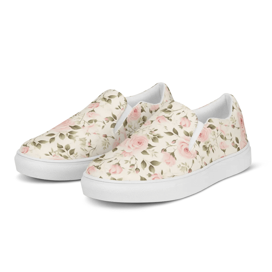 Pink Roses Floral Pattern Women's Slip-On Canvas Shoes by Treasure Pie product image (5)