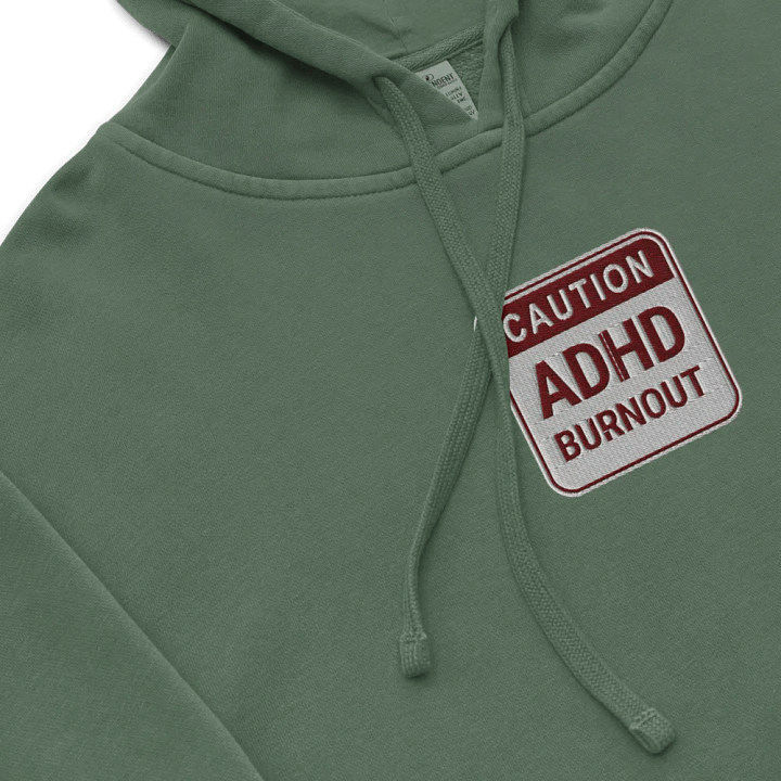 CAUTION: ADHD BURNOUT embroidered pigment hoodie (maroon design) product image (1)