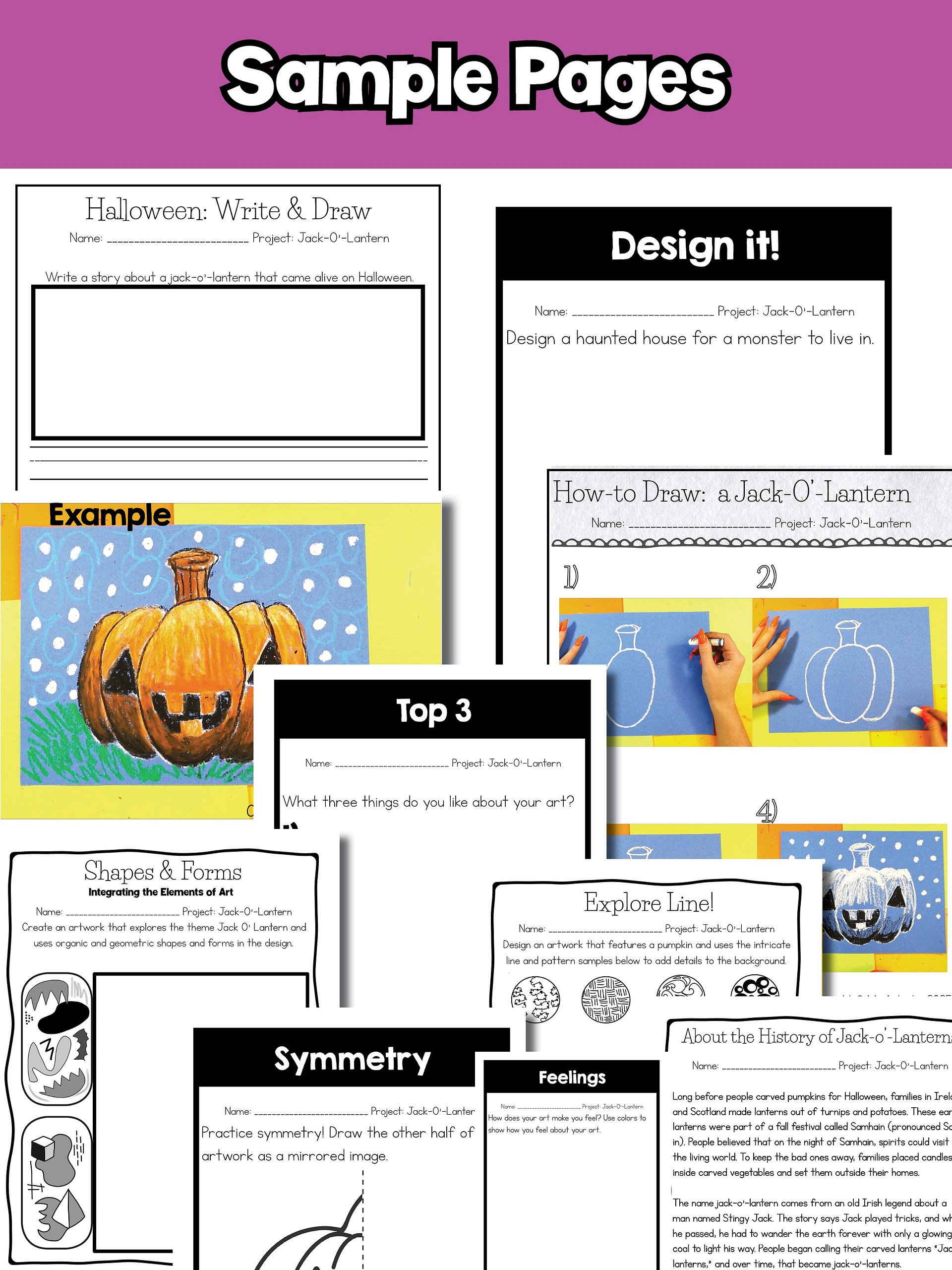 Halloween Jack-O’-Lantern Art Lesson with Reading, Writing & Step-by-Step Tutorial (Grades 1–4) product image (9)