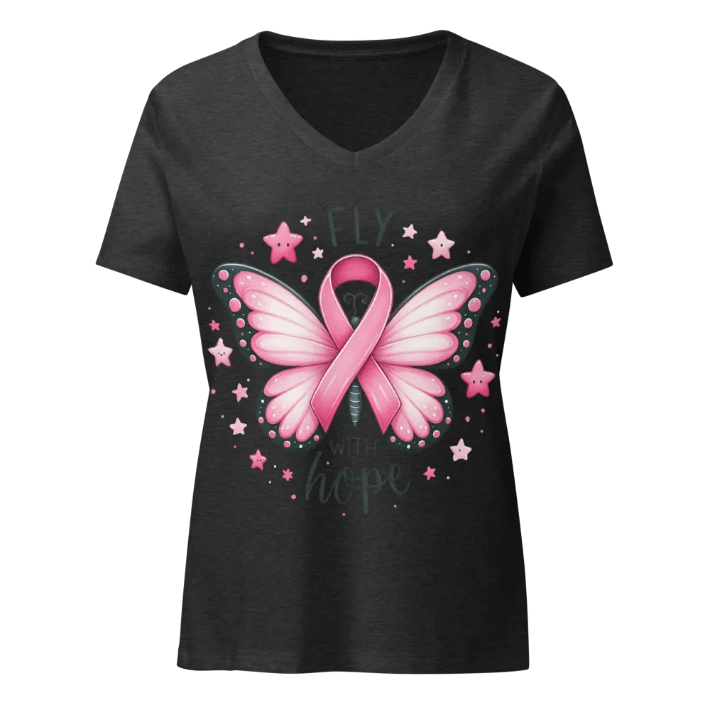 With Hope Butterfly Breast Cancer Awareness V-Neck T-Shirt – Wear Hope, Spread Strength 💖🦋 product image (4)