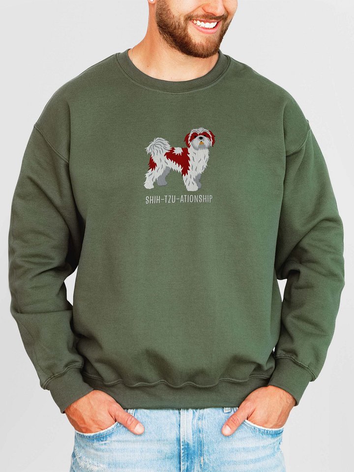 Shih-Tzu-ationship Sweatshirt (Embroidered) of a Shih Tzu(Chocolate & White) product image (2)