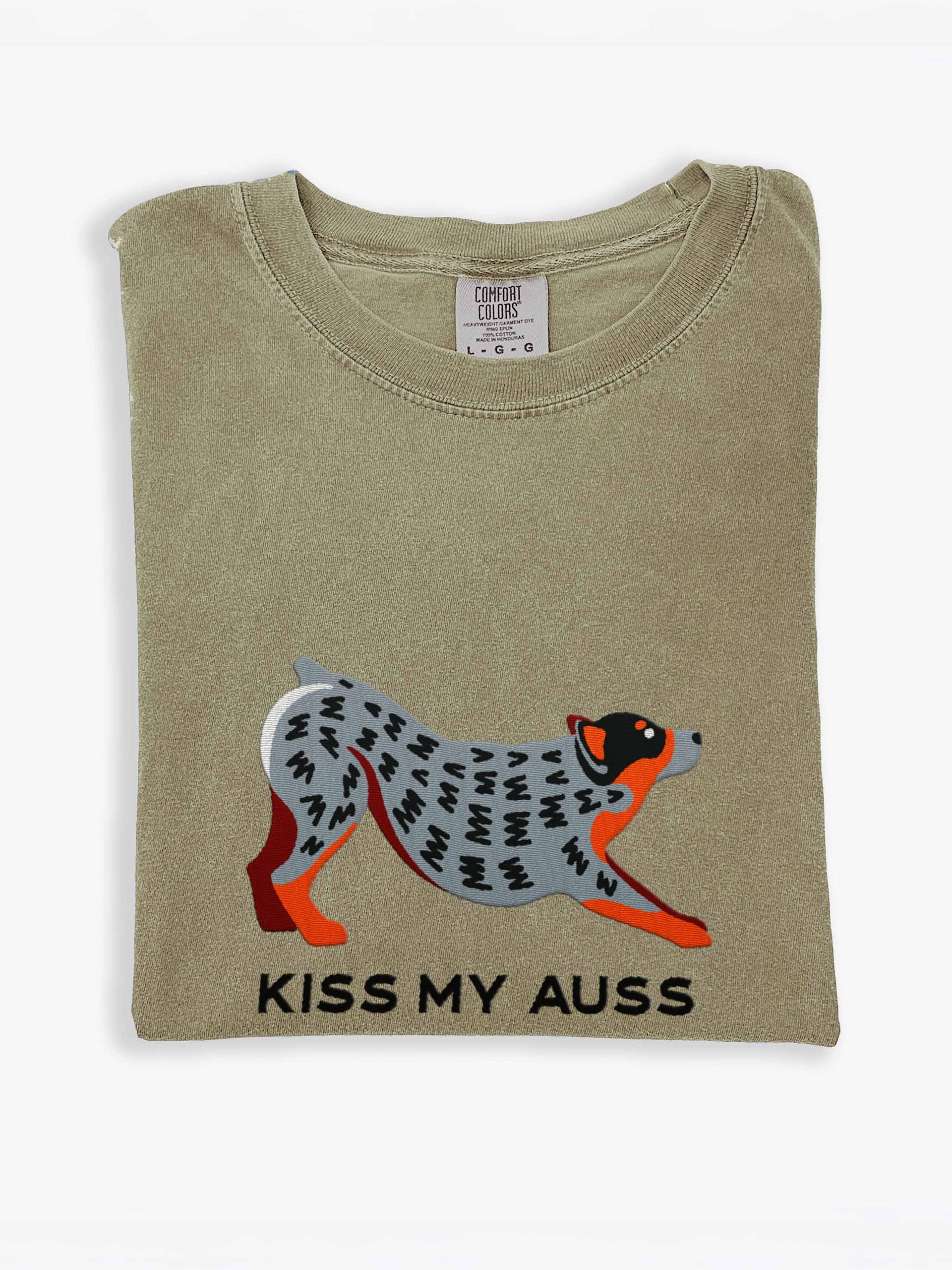 Kiss My Auss T-Shirt(Embroidered) of an Australian Cattle Dog(Blue Heeler 2) product image (1)