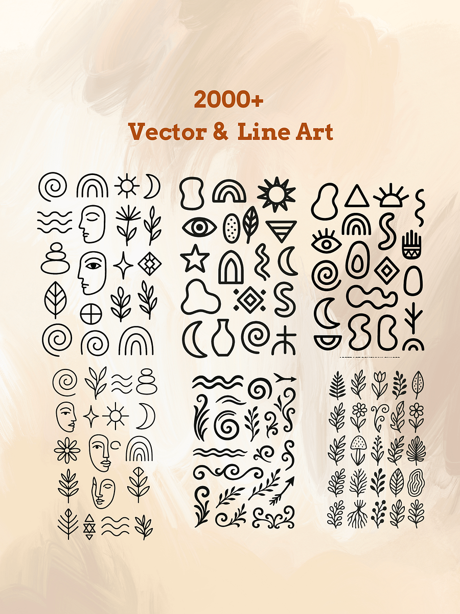 Boho Art Elements Bundle | Bohemian Clipart Set Neutral Abstract Shapes, Lines Motifs, Digital Design Graphics for DIY, Logos & Wall Art product image (2)