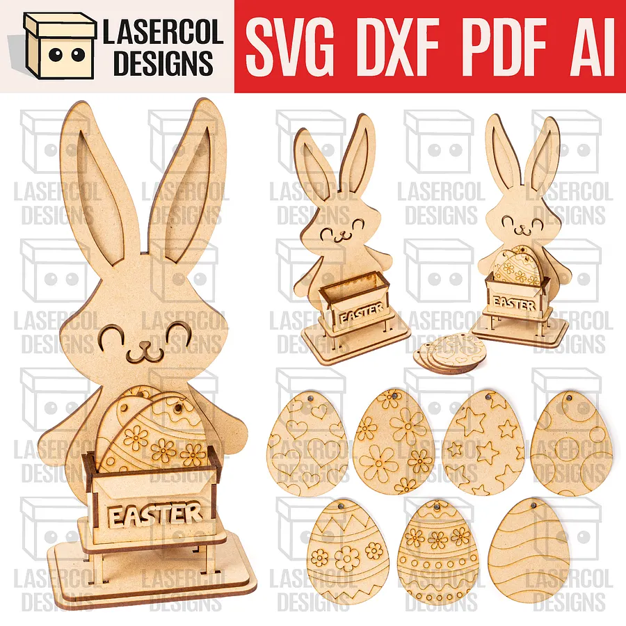 Easter Bunny Eggs Basket - Laser Cut Files product image (1)