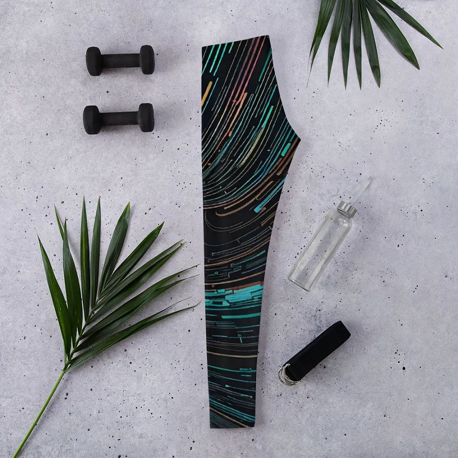 Abstract Psychedelic Neon Blue Motion All-Over Print Leggings product image (3)